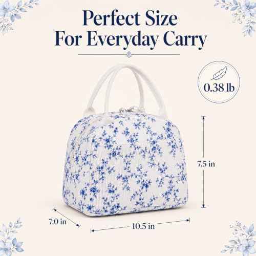 Lunch Bag for Women Cute Corduroy Lunch Tote Bags with Shoulder Strap Reusable Insulated Lunch Box Large Capacity Reusable Insulated Cooler for Work Picnic or Travel