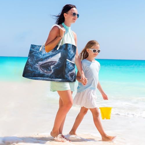 Large Beach Bags Totes Canvas Tote Shoulder Bag Soft Wave Water Resistant Bags for Gym Travel Daily Ocean