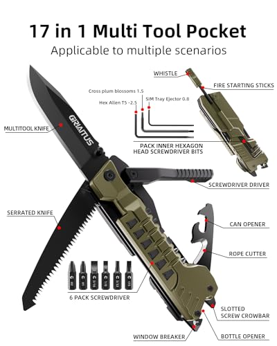 Multitool Knife 17 in 1 Pocket Knife with Fire Starter Sticks for Camping