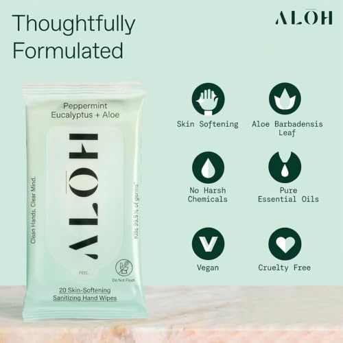 ALŌH Peppermint Eucalyptus + Aloe Hand Sanitizer Wipes (60 Count)