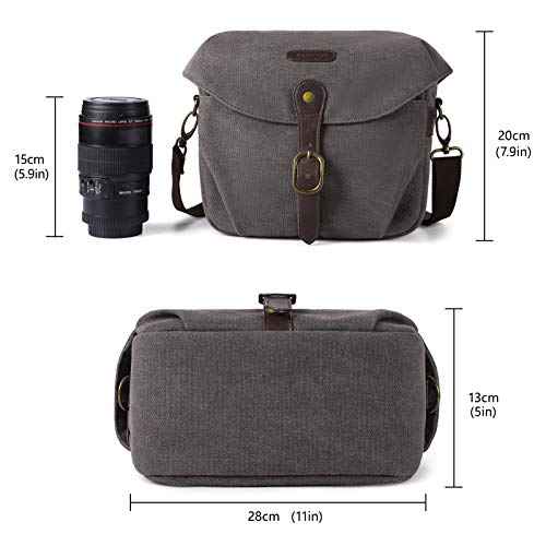 Canvas Crossbody Camera Bag with Rain Cover for Women Men