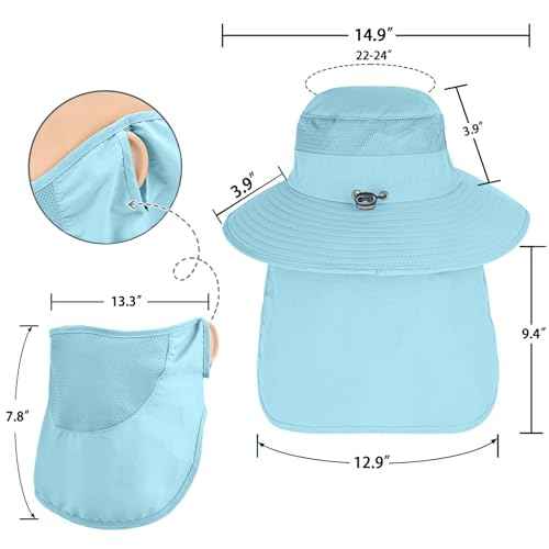 Sun Hats for Men Women Fishing Hat UPF 50+ Face Cover Wide Brim Bucket Hats Summer UV Protection Safari Hat with Neck Flap