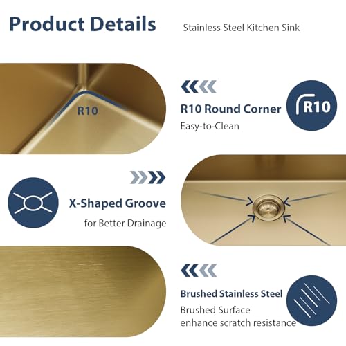 33 Inch Matte Gold Double Bowl Kitchen Sinks