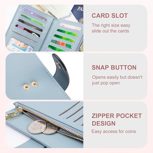 Womens Wallet RFID Blocking Vegan Leather Trifold Clutch Credit Card Holder Ladies Travel Wallet Purse with Passport
