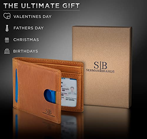 RFID Blocking Slim Bifold Genuine Leather Thin Minimalist Front Pocket Wallets for Men Billfold Wallet Men Gift