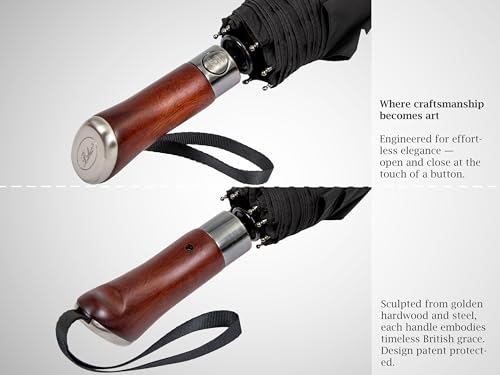 Folding Umbrella Lux Hardwood Handle Auto Open Close Black