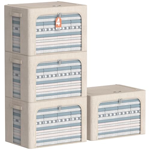 4 Pack Clothes Storage Bins with Metal Frame (4 Count)