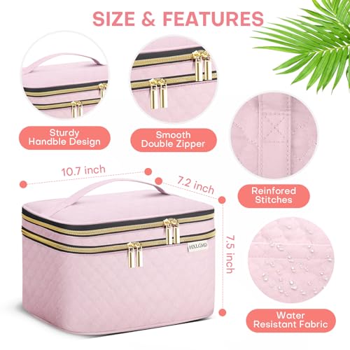 Large Makeup Bag with Mirror Double Layer Travel Make Up Organizer Case