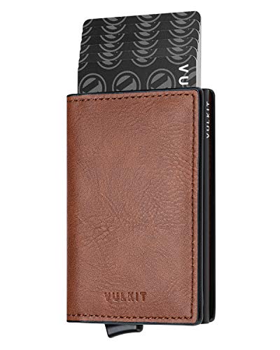 Card Holder Pop Up Slim Wallet Leather RFID Blocking Card Case Up to 8 Credit Cards Brown (7 Count)