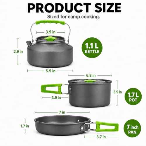 Camping Cookware 17 pcs Mess Kit with 1.1L Kettle for Backpacking Gear (17 Count)