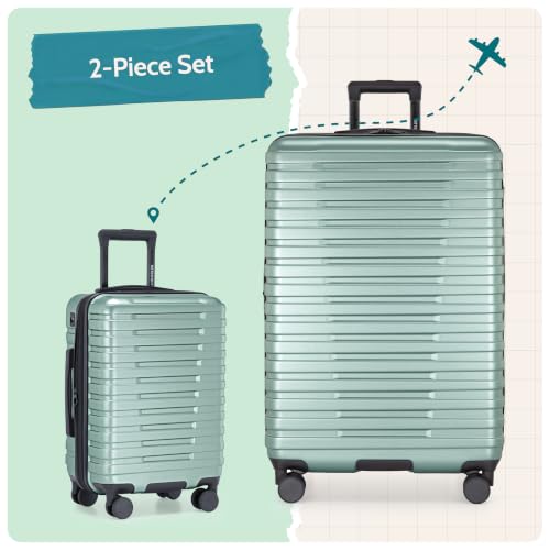 Boren Expandable Hardside Rugged Travel Luggage with 8 Spinner Wheels (2 Piece)
