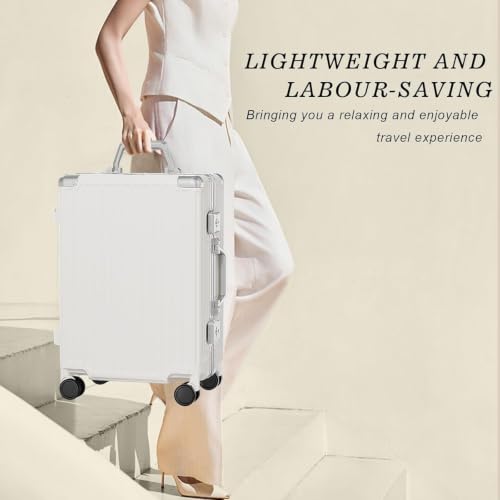 Luggage PC+ABS Aluminum Frame Zipperless Checked Luggage Hard Shell Suitcase with TSA Lock Double Spinner Wheels 24 Inch White