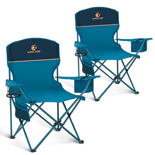 2 Pack Folding Camping Chair with Cooler Bag & Lumbar Support (2 Count)