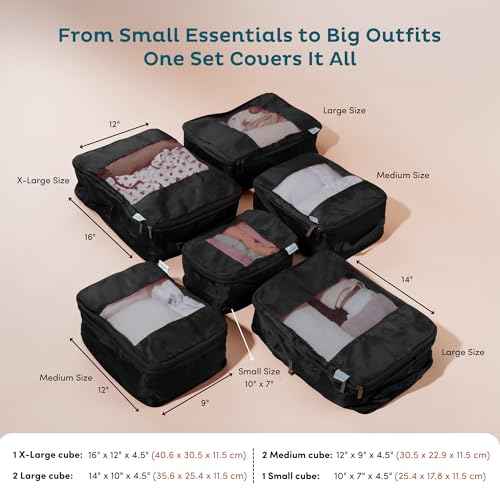 6 Pack Large Compression Packing Cubes for Travel (6 Count)