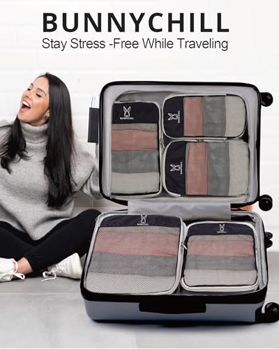 6 Set Space Saving Compression Packing Cubes Lightweight Packing Cube Black