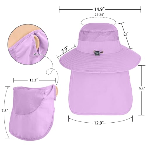Sun Hats for Men Women Fishing Hat UPF 50+ Face Cover Wide Brim Bucket Hats Summer UV Protection Safari Hat with Neck Flap