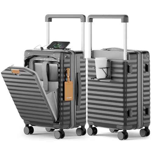 20 Inch Carry on Luggage with Front Pocket and Cup Holder
