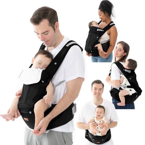 6-in-1 Baby Carrier with Hip Seat, Ergonomic Newborn to Toddler Carrier 7–50 lbs, Front Back Hip Carry, Lumbar Support, Sun Hood, Safety-Certified, Black