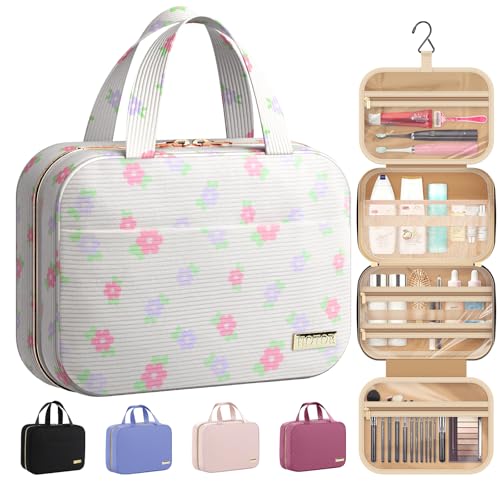 Hanging Travel Toiletry Bag Women Men Essentials Beige Color Floral