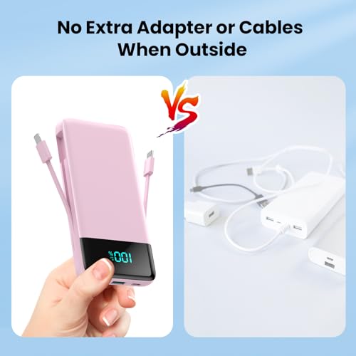 Portable Charger for iPhone with Built in Cables and Wall Plug