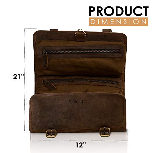 Premium Buffalo Leather Hanging Toiletry Bag Travel Dopp Kit
