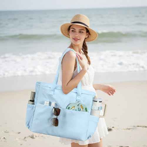 Waterproof Beach Tote Pool Bags for Women Ladies Extra Large Tote Bag Carryall Bag With Wet Compartment Fit 40oz Tumbler Holder Gym Travel Bag for Cruise