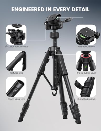 67" Camera Tripod with Rapid Leg Deployment for Video Photo Vlog