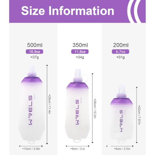 200ml/350ml/500ml Collapsible Soft Flask,BPA Free Folding Soft Water Bottle with Hanging Ring,Lightweight TPU Hydration Flask for Running Marathon Cycling Hiking(350ml-2 Packs) (2 Count)