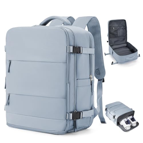 Large Travel Backpack Carry On for Women Man Waterproof Gym Backpack with Laptop Compartment Mochila de Viaje Teacher Personal Item Backpacks Rucksack Airplane Accessories Must Haves Gray Blue