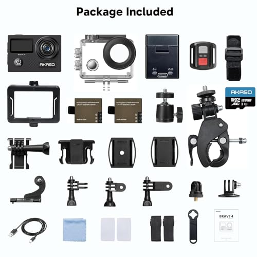Brave 4 Action Camera 4K30fps with 128GB MicroSD Card Bundle (2 Batteries, 1 Card)