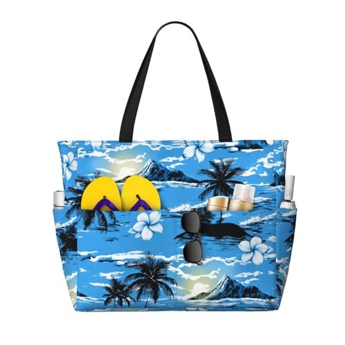 Beach Bag for Women Plam Tree Print Beach Tote Bag Waterproof Sandproof Large Bags with Zipper Big Capacity for Travel