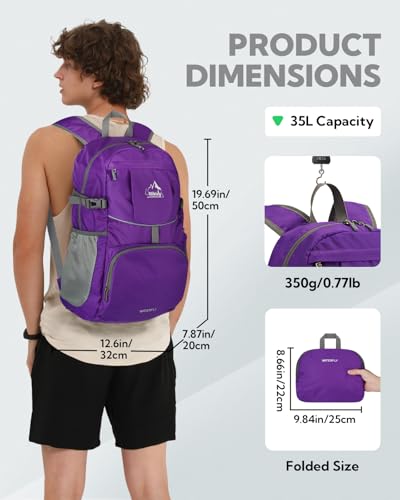 Large Lightweight Packable Hiking Backpack Foldable Travel Daypack