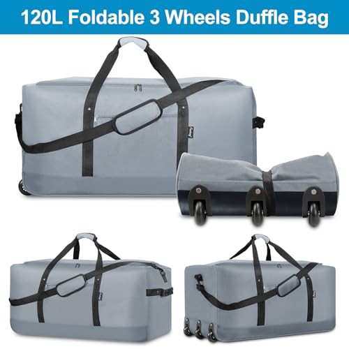 120L Foldable Rolling Duffel Bag with 3 Wheels