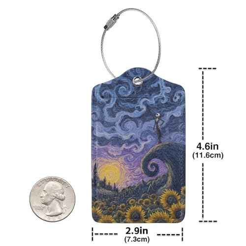 2 Pack Luggage Tags for suitcases Halloween Horror Sunflower TSA Approved Label Luggage Tag Baggage Tag Leather Stainless Steel Loop Label Tag for Men Women Travel Bag Suitcase (2 Count)