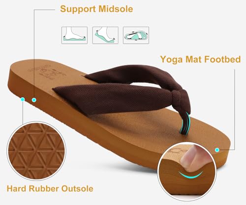 Flip Flops for Women Arch Support Summer Beach Sandals Brown Size 7