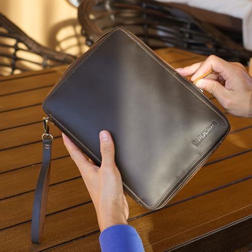 Polare Full Grain Leather Travel Cable Organizer Case Electronics Accessories Carry Bag with YKK Zippers Tech Storage Bag for Cables