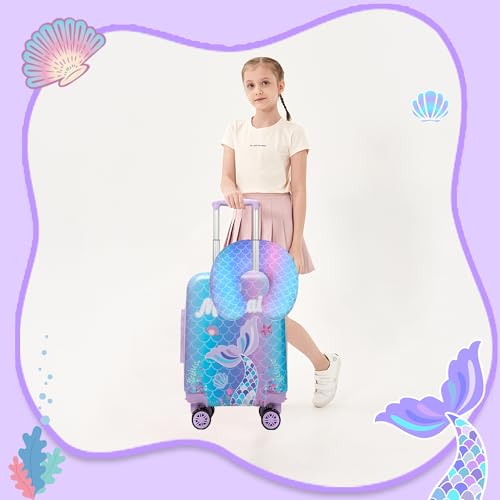 Cute Mermaid Kids Luggage Set 2 piece Kids Suitcase with Spinner Wheels 16" Childrens Luggage for Girls With Wheels Hard Shell Luggage Sets Airline Approved (2 Count)