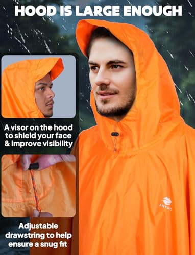 Hooded Rain Poncho for Adult Waterproof Lightweight Raincoat