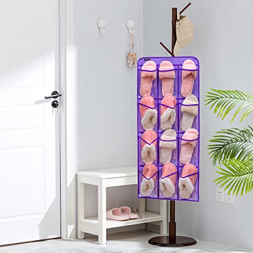 Dual Sided Hanging Shoe Organizer for Closet with Rotating Hanger Hanging Shoe Rack Holder with 24 Large Pockets