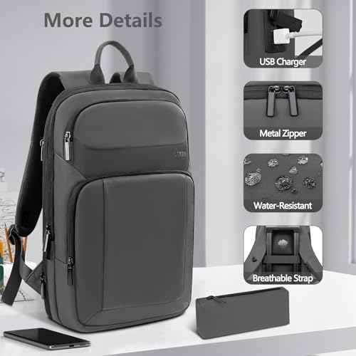 Backpack for Men Slim & Expandable Travel Laptop Backpack with USB Charging Port Water Resistant Anti