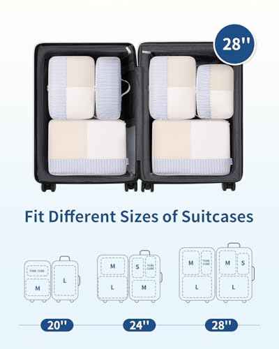 7 Set Striped Packing Cubes for Travel Carry on Suitcase