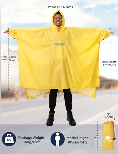 Hooded Rain Poncho for Adult Waterproof Lightweight Raincoat