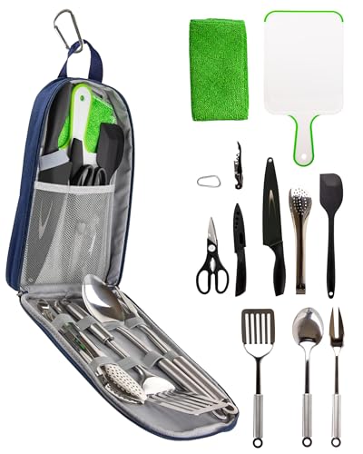 12 Pcs Camp Cooking Utensil Set & Outdoor Kitchen Gear Cookware Kit