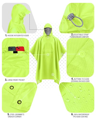 Hooded Rain Poncho Packable Waterproof Unisex Raincoat with Pocket