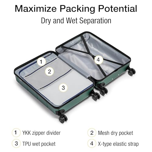 Carry On Luggage 22x14x9 Airline Approved Hardshell Carry On Suitcases with Wheels Travel Rolling 20 Inch Luggage with Cup Holder for Men Women