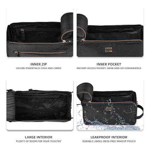Carbon Leather Toiletry Travel Bag For Men & Women