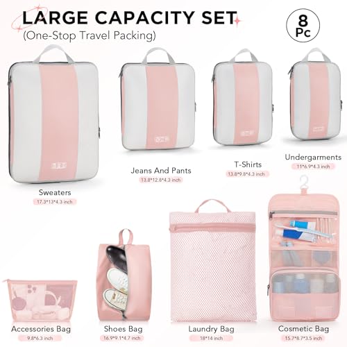 8 Set Compression Packing Cubes for Travel Essentials (8 Count)