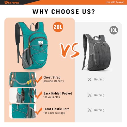 20L Foldable Hiking Backpack Lightweight Packable Travel Daypack with Chest Strap Small Outdoor Folding Back Pack Collapsible Bag for Women Men