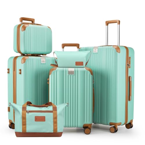Luggage Set 6 Piece Luggage with PC+ABS Hardshell TSA Lock Spinner Wheels Carry on Lightweight Suitcase Cup Holder (6 Count)
