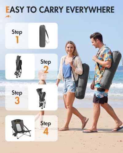 Beach Camping Folding Chairs for Adults Low Portable Chair with Cup Holder High Mesh Back for Outdoor Lawn Sand Travel Festival Concert